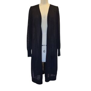 Halogen Linen Blend Cardigan Long Duster Light Weight‎ Black Size Medium Minimal